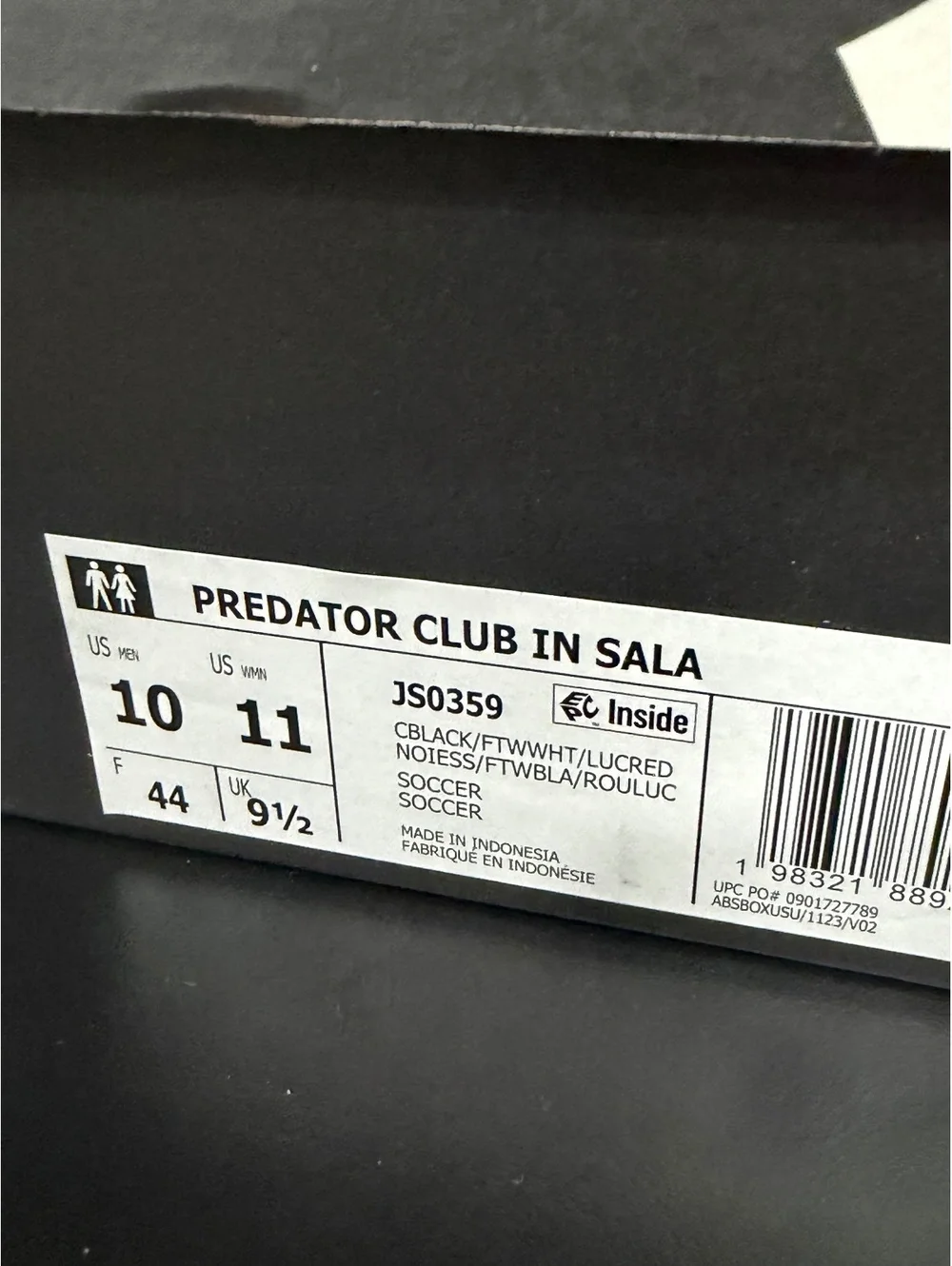 Size 10 - Adidas Predator Club Sala Indoor Soccer “Black White”